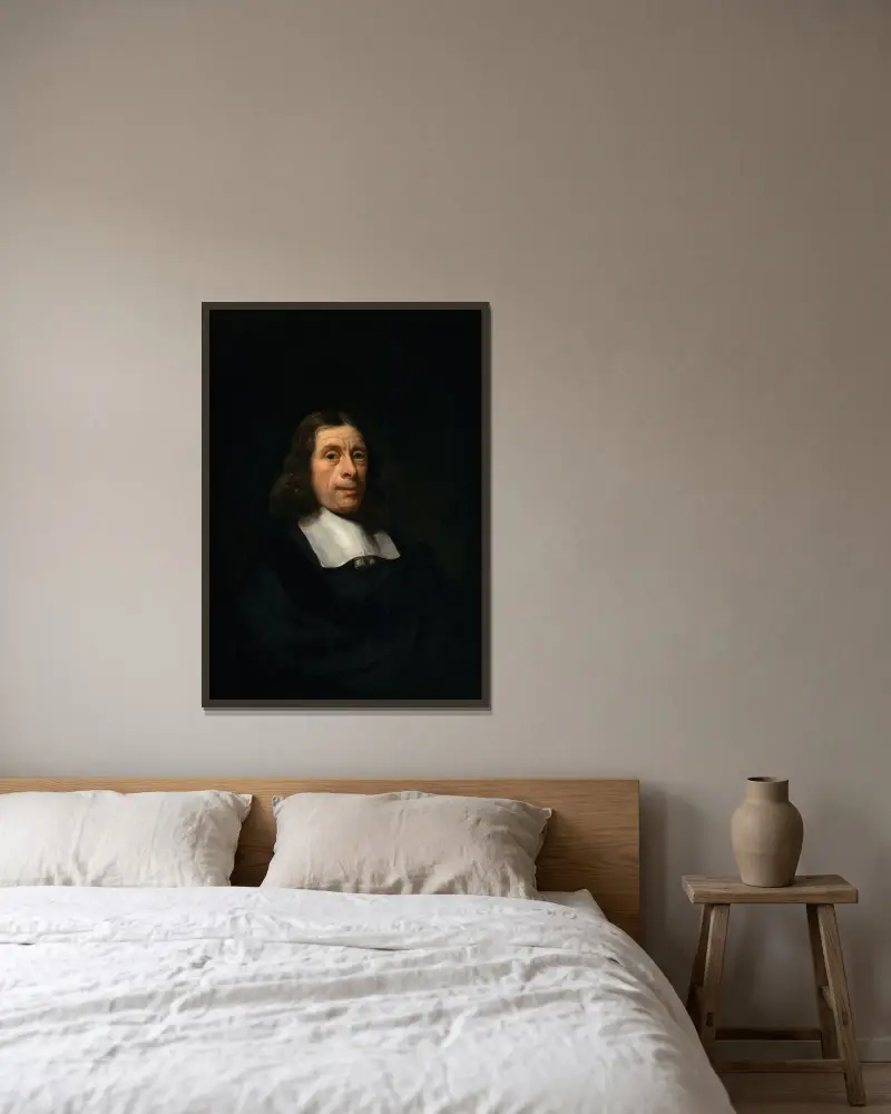 Porträtt av en man av Nicolaes Maes inramad på en vägg