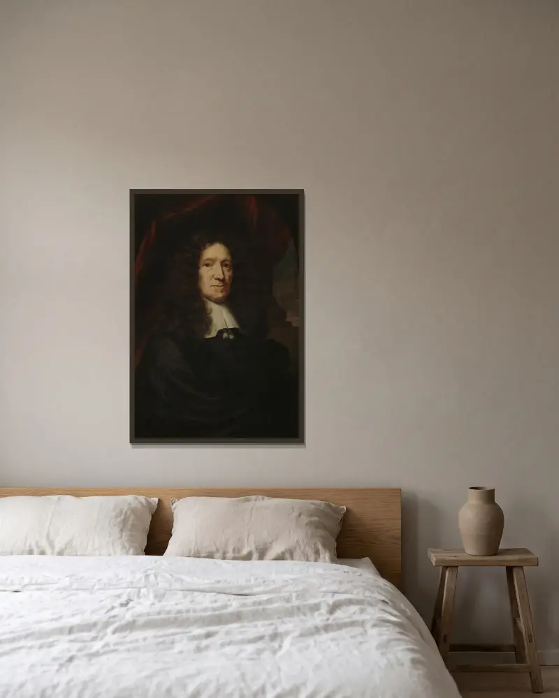 Bildnis eines Mannes von Nicolaes Maes gerahmt an einer Wand