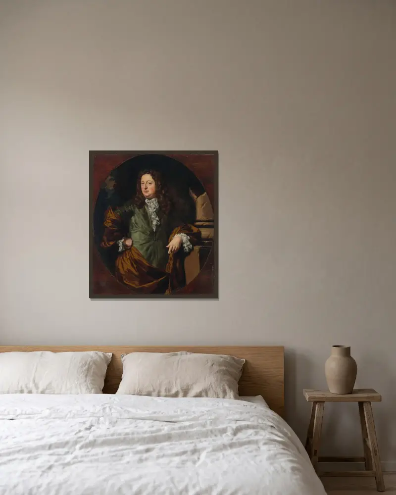 Porträtt av en man, traditionellt identifierad som greve Borchgrave av Nicolaes Maes inramad på en vägg