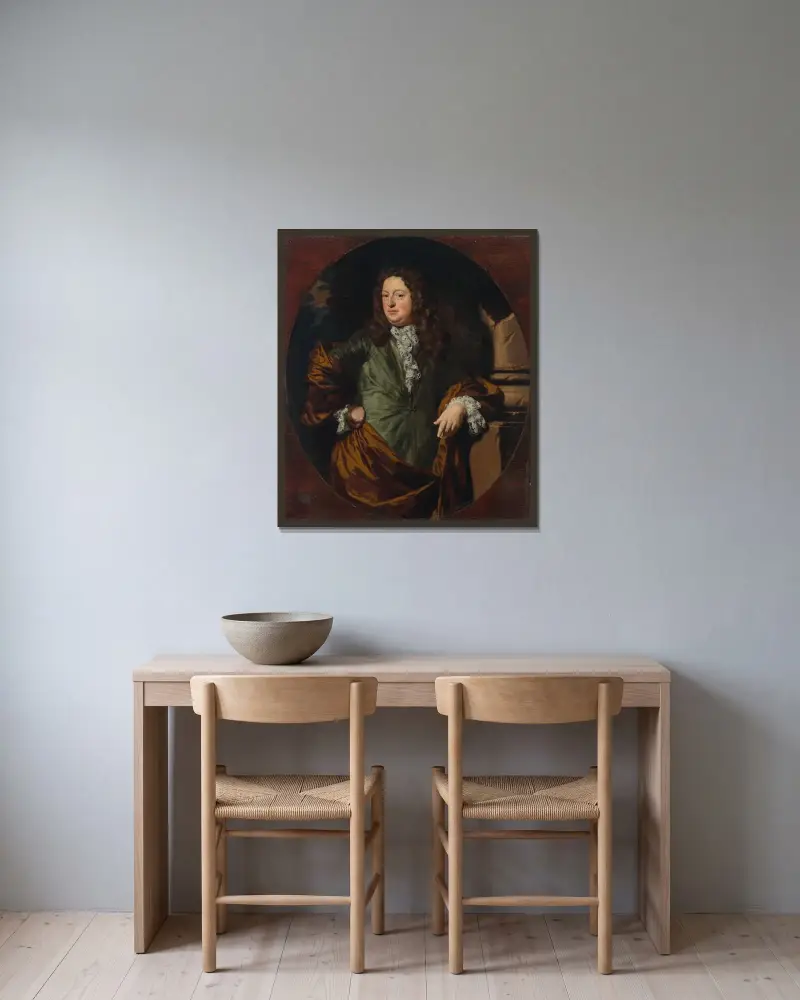 Porträtt av en man, traditionellt identifierad som greve Borchgrave av Nicolaes Maes inramad på en vägg