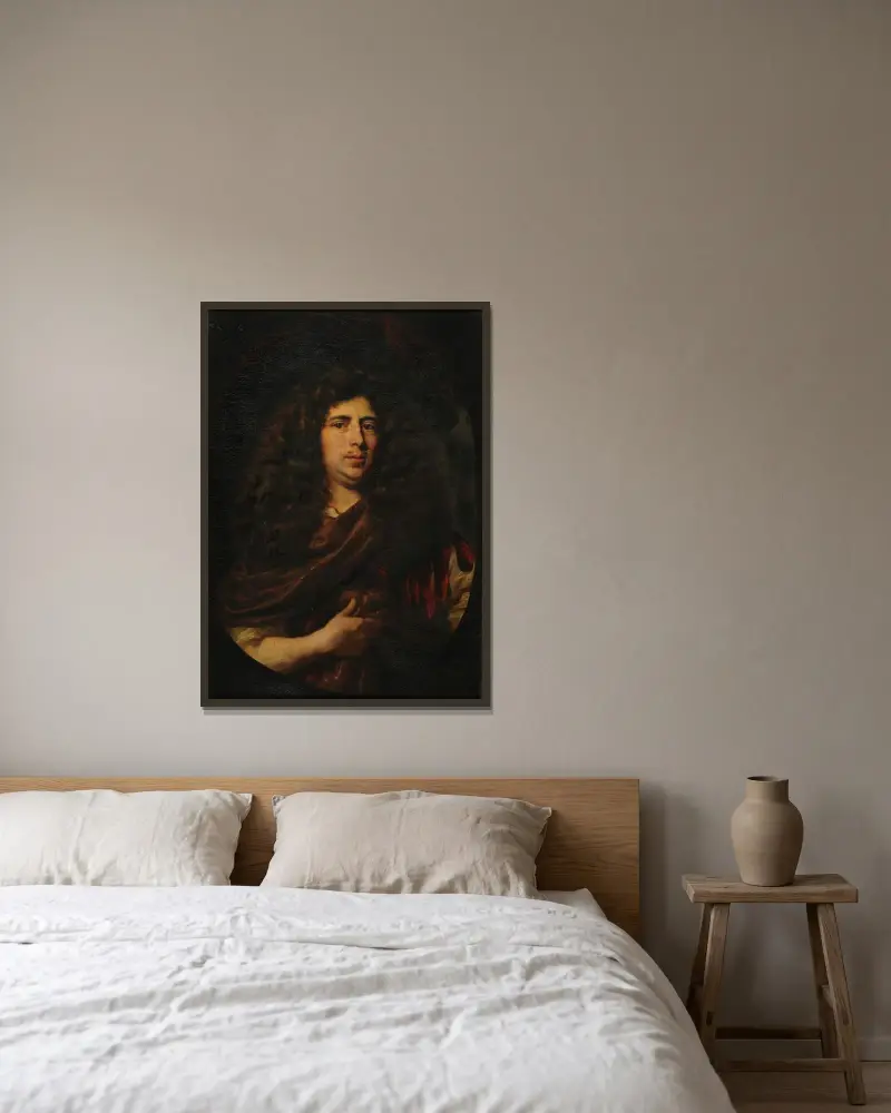 Bildnis eines anonymen Mannes von Nicolaes Maes gerahmt an einer Wand