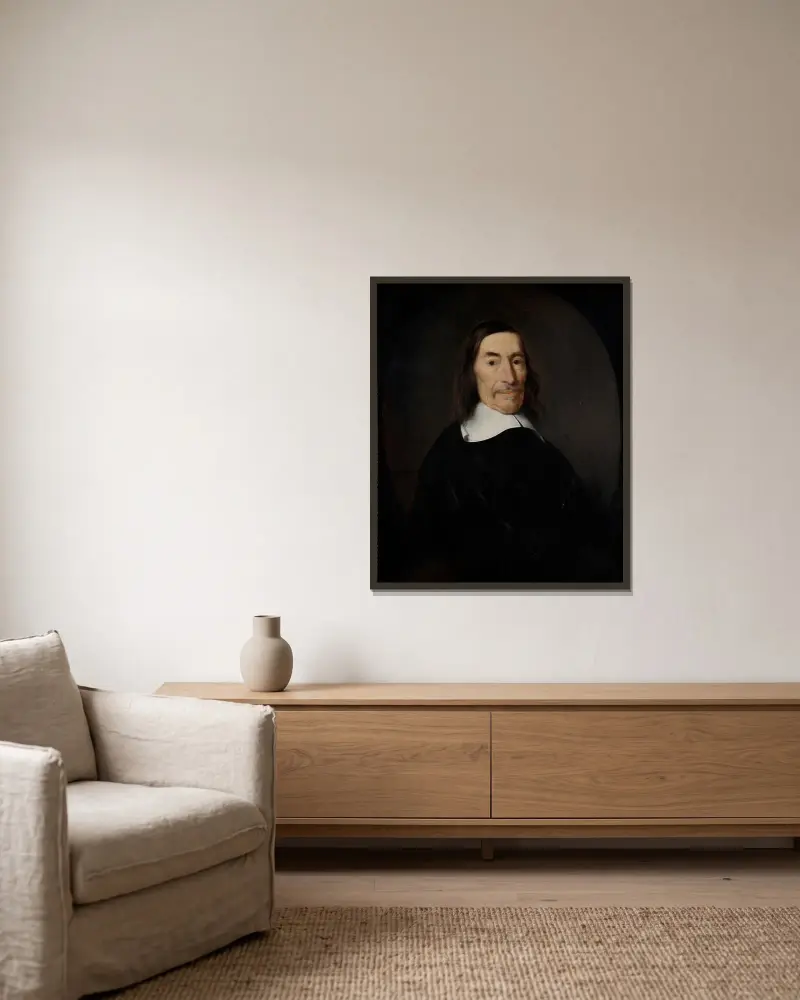 Porträtt av Jacob de Witt (1589–1674) av Nicolaes Maes inramad på en vägg