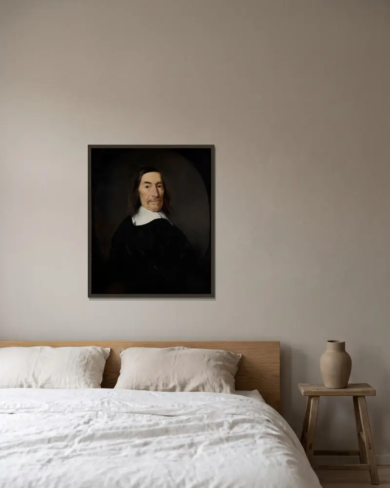 Porträtt av Jacob de Witt (1589–1674) av Nicolaes Maes inramad på en vägg