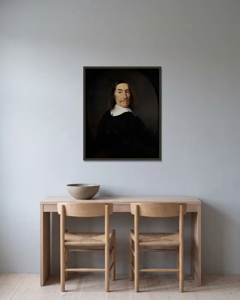 Porträtt av Jacob de Witt (1589–1674) av Nicolaes Maes inramad på en vägg