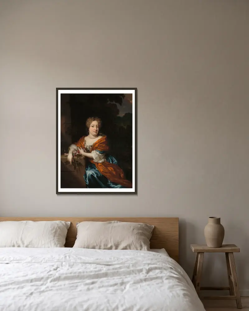 Porträtt av Petronella Dunois av Nicolaes Maes inramad på en vägg