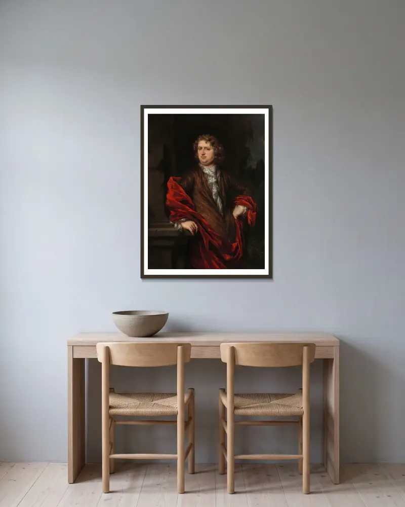 Portrait of Pieter Groenendijk av Nicolaes Maes inramad på en vägg