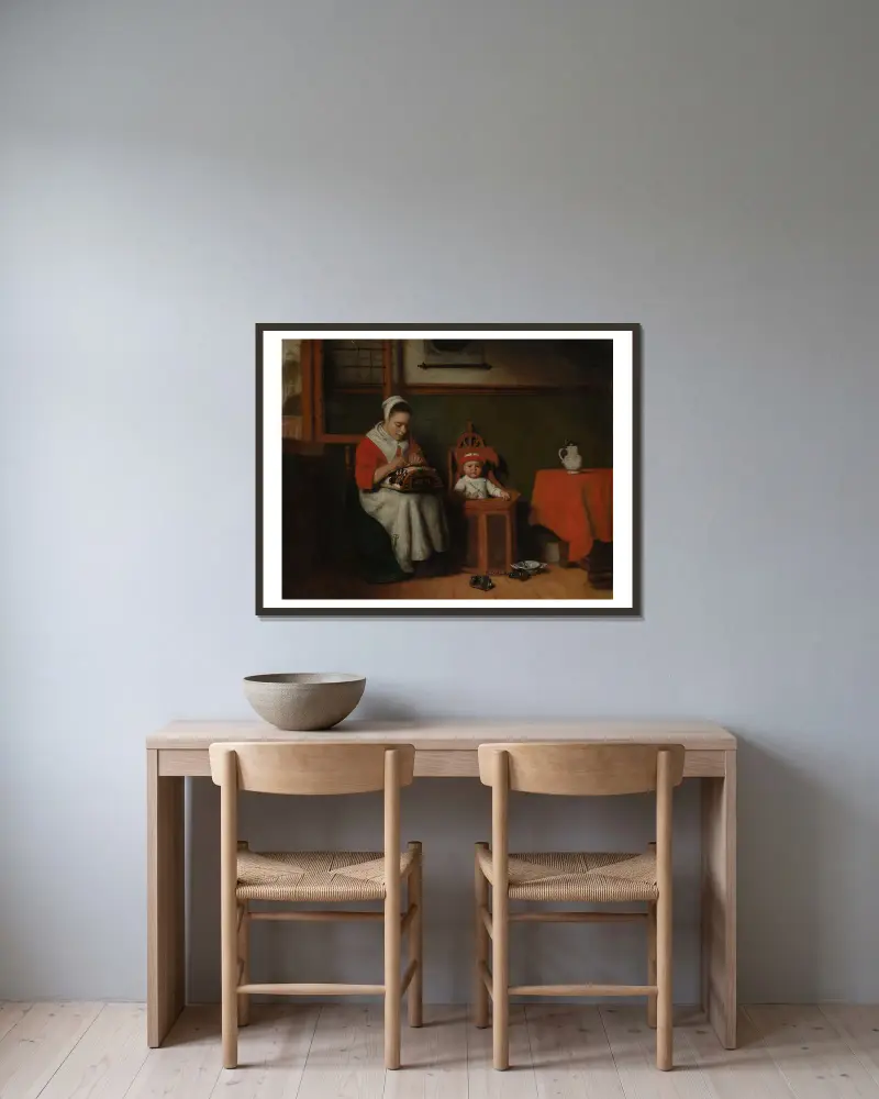 Krajkářka, Nicolaes Maes v rámu na stěně
