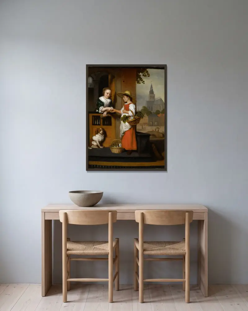 Sprzedawczyni warzyw, Nicolaes Maes w ramie na ścianie