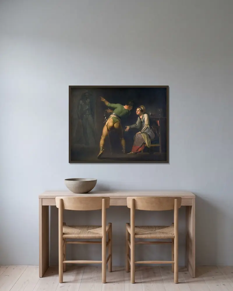 Hamlet och hans mor. Scen ur Shakespeares Hamlet av Nicolai Abildgaard inramad på en vägg