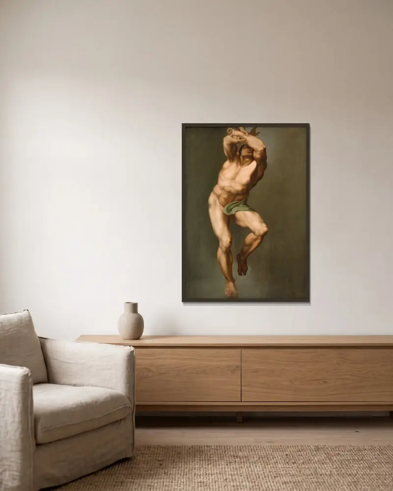 Male Figure. After Michelangelo’s ‘Last Judgement’ in the Sistine Chapel av Nicolai Abildgaard inramad på en vägg