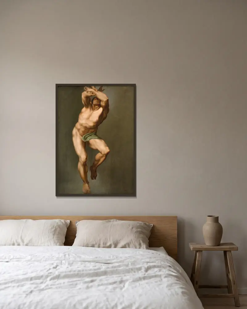 Male Figure. After Michelangelo’s ‘Last Judgement’ in the Sistine Chapel av Nicolai Abildgaard inramad på en vägg