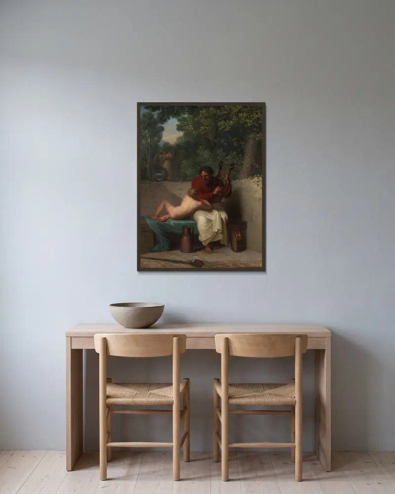 The Greek Poet Anacreon and Bathyll av Nicolai Abildgaard inramad på en vägg