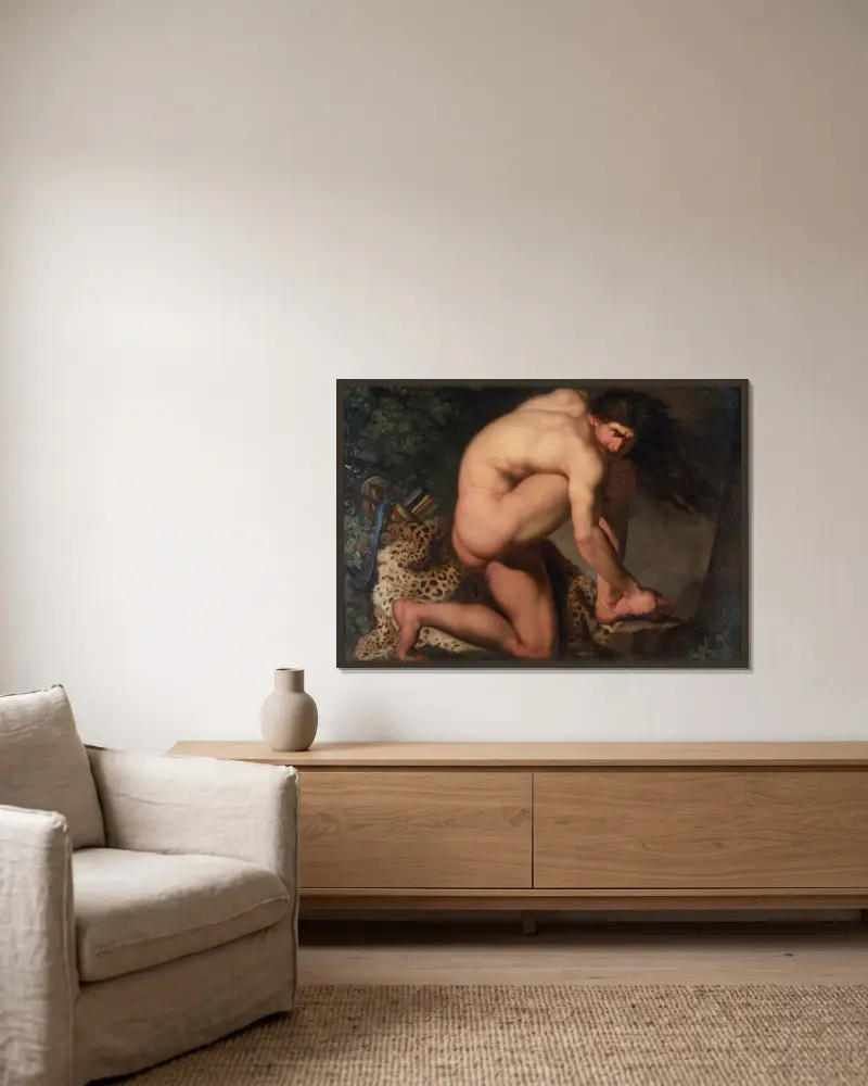 Der verwundete Philoktet von Nicolai Abildgaard gerahmt an einer Wand