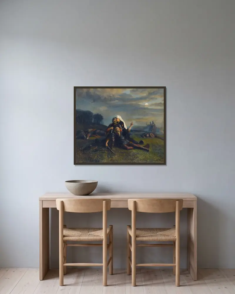 Efter slaget av Peter Nicolai Arbo inramad på en vägg