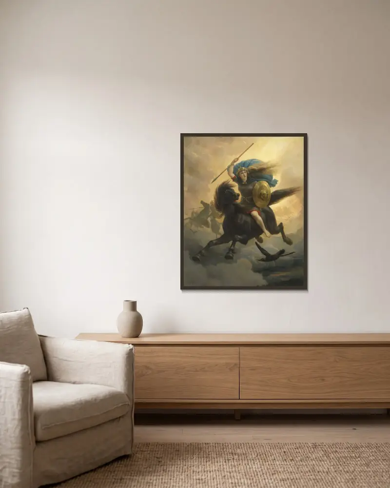 Valkyrian av Peter Nicolai Arbo inramad på en vägg