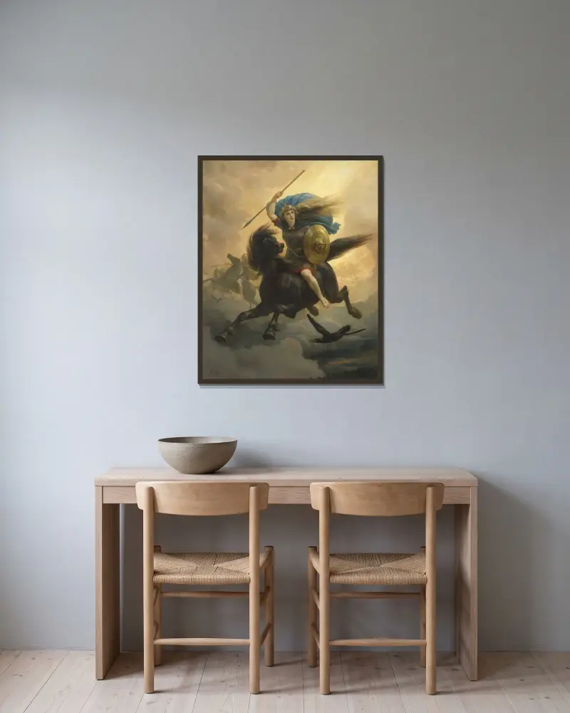Valkyrian av Peter Nicolai Arbo inramad på en vägg