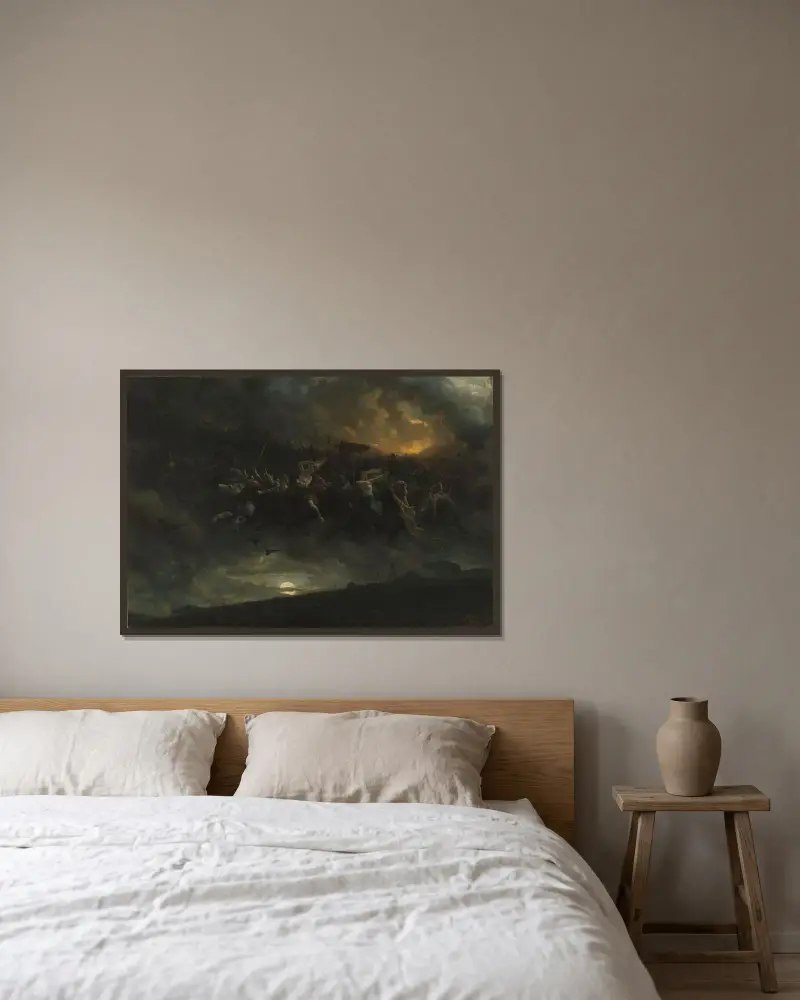 The wild Hunt of Odin av Peter Nicolai Arbo inramad på en vägg