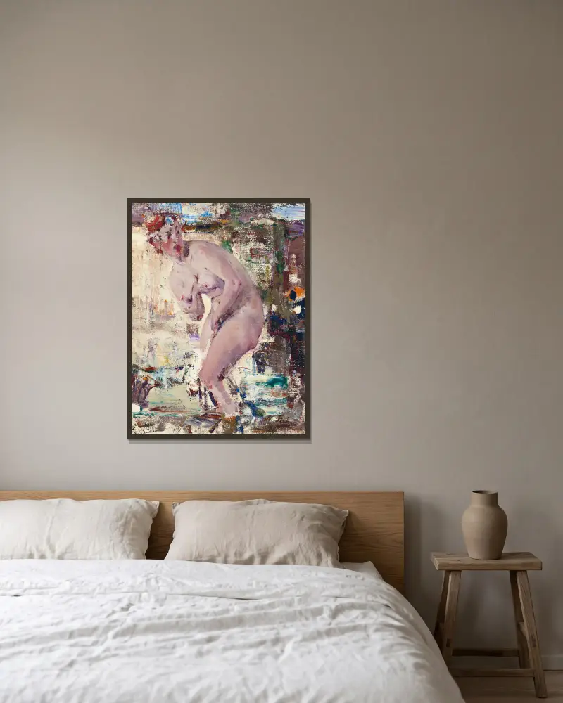 Nude in river av Nicolai Fechin inramad på en vägg