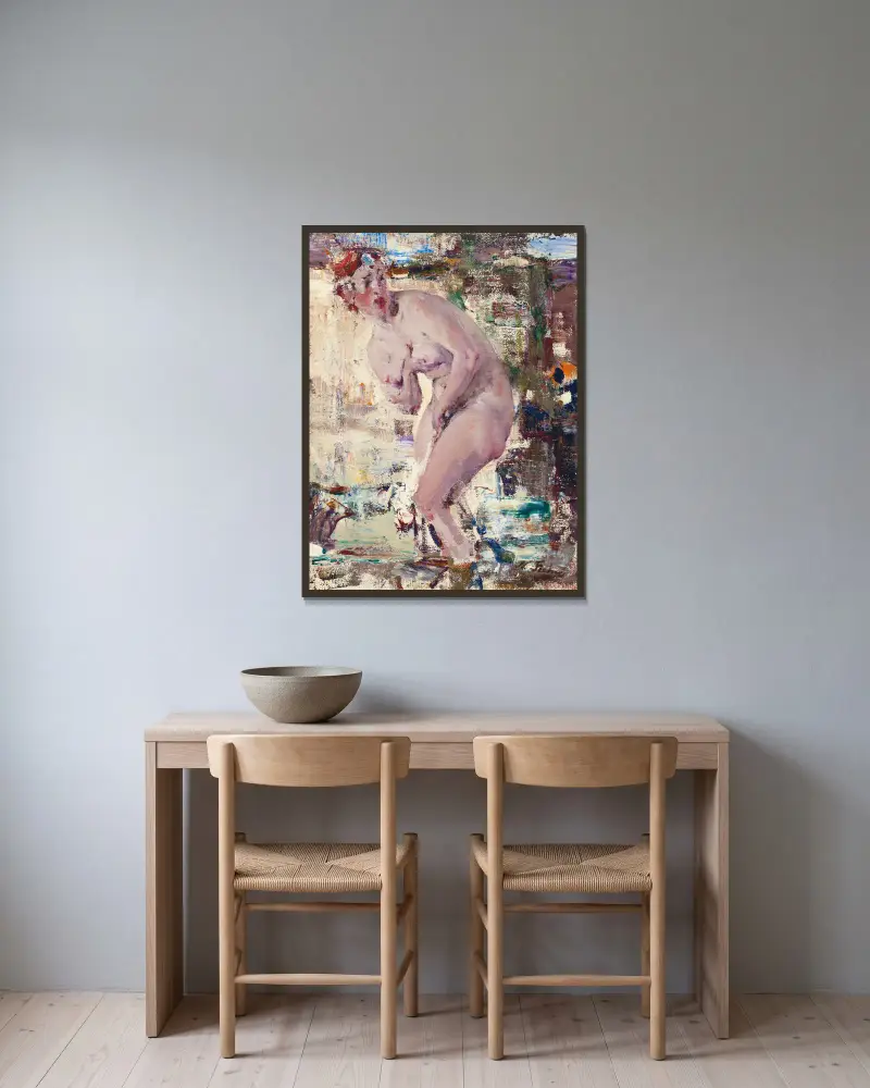 Nude in river av Nicolai Fechin inramad på en vägg