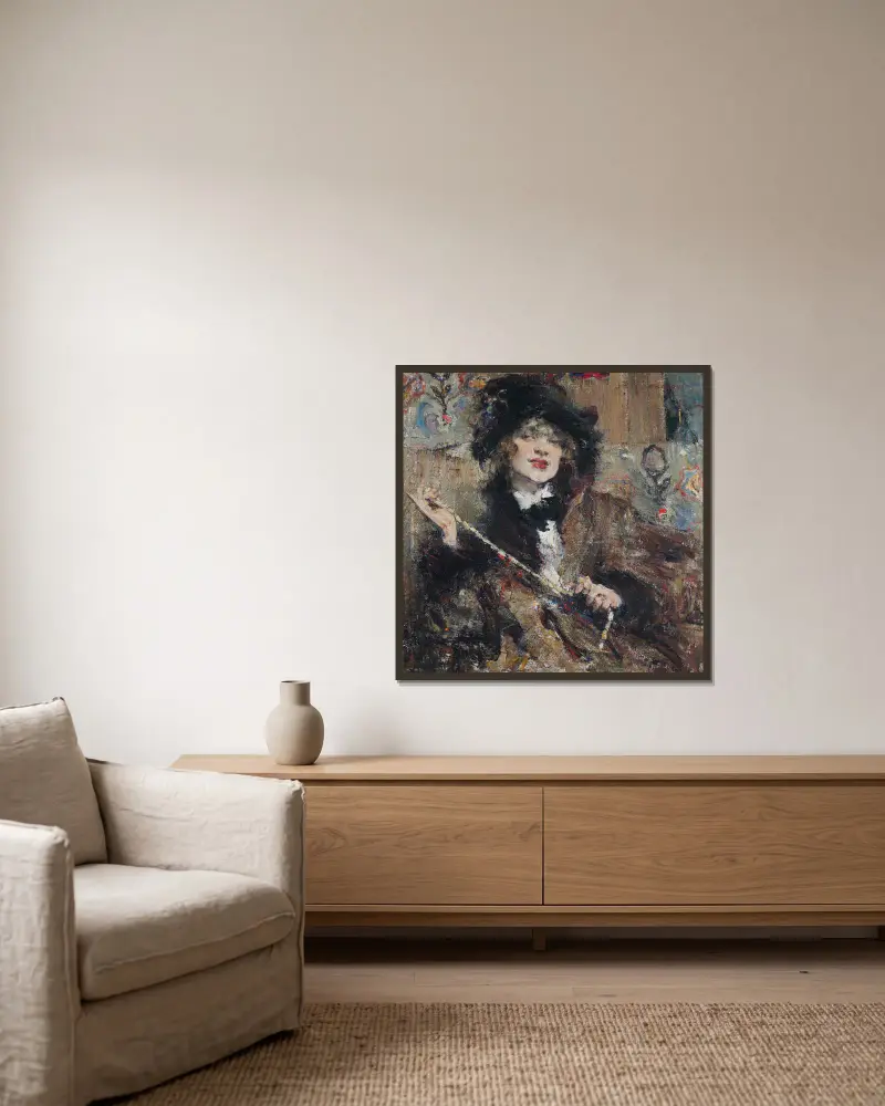 Portrait of Mademoiselle Podbelskaya av Nicolai Fechin inramad på en vägg