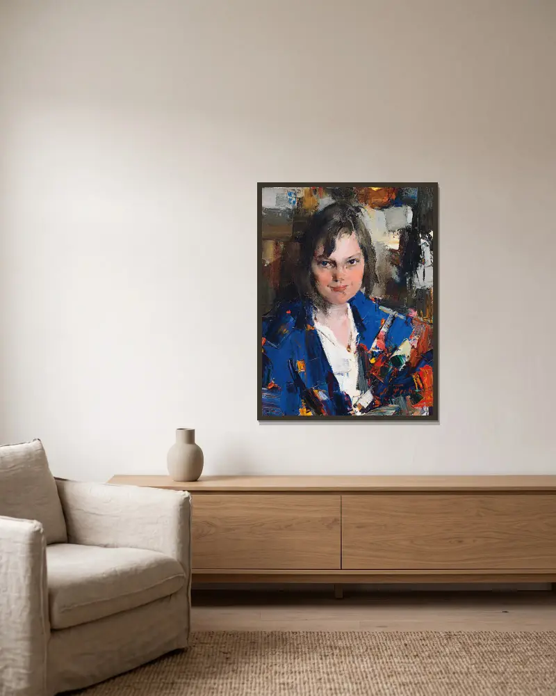 Portrait of Muriel Williams av Nicolai Fechin inramad på en vägg