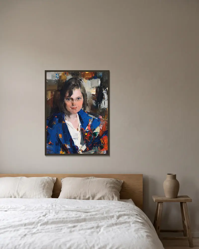 Portrait of Muriel Williams av Nicolai Fechin inramad på en vägg