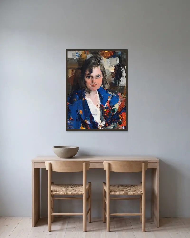 Portrait of Muriel Williams av Nicolai Fechin inramad på en vägg