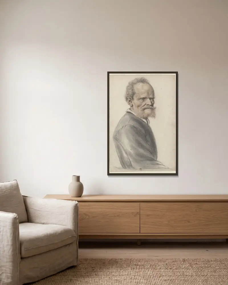 Homme âgé à barbe courte rousse, vu de trois quarts à droite av Nicolas Lagneau inramad på en vägg