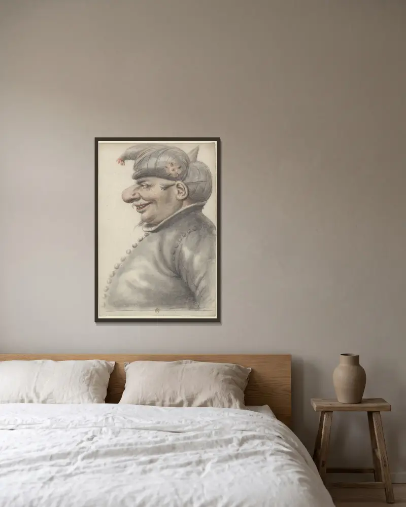 Homme grotesque coiffé d’un turban, de profil à gauche av Nicolas Lagneau inramad på en vägg