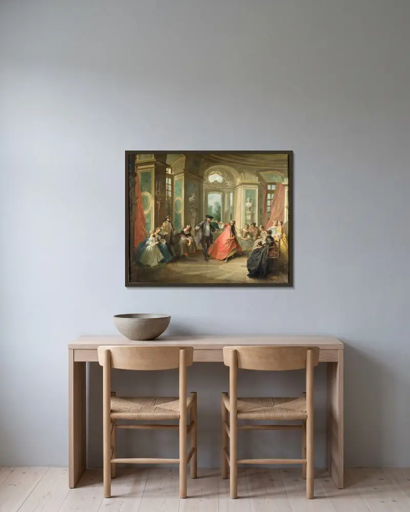 Blindekuh von Nicolas Lancret gerahmt an einer Wand