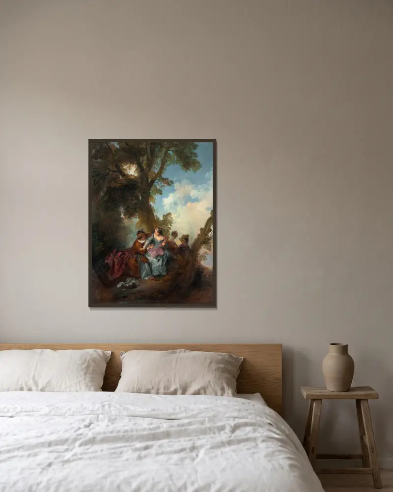 Declaration of Love av Nicolas Lancret inramad på en vägg