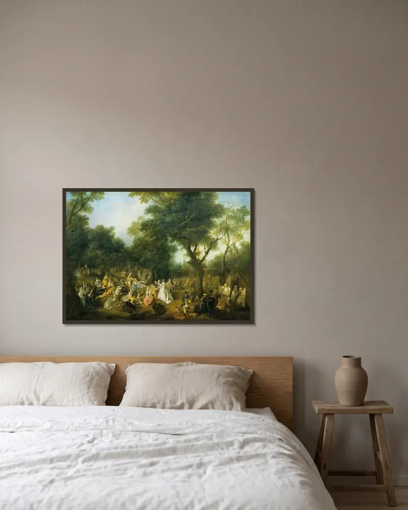 Fest im Wald von Nicolas Lancret gerahmt an einer Wand