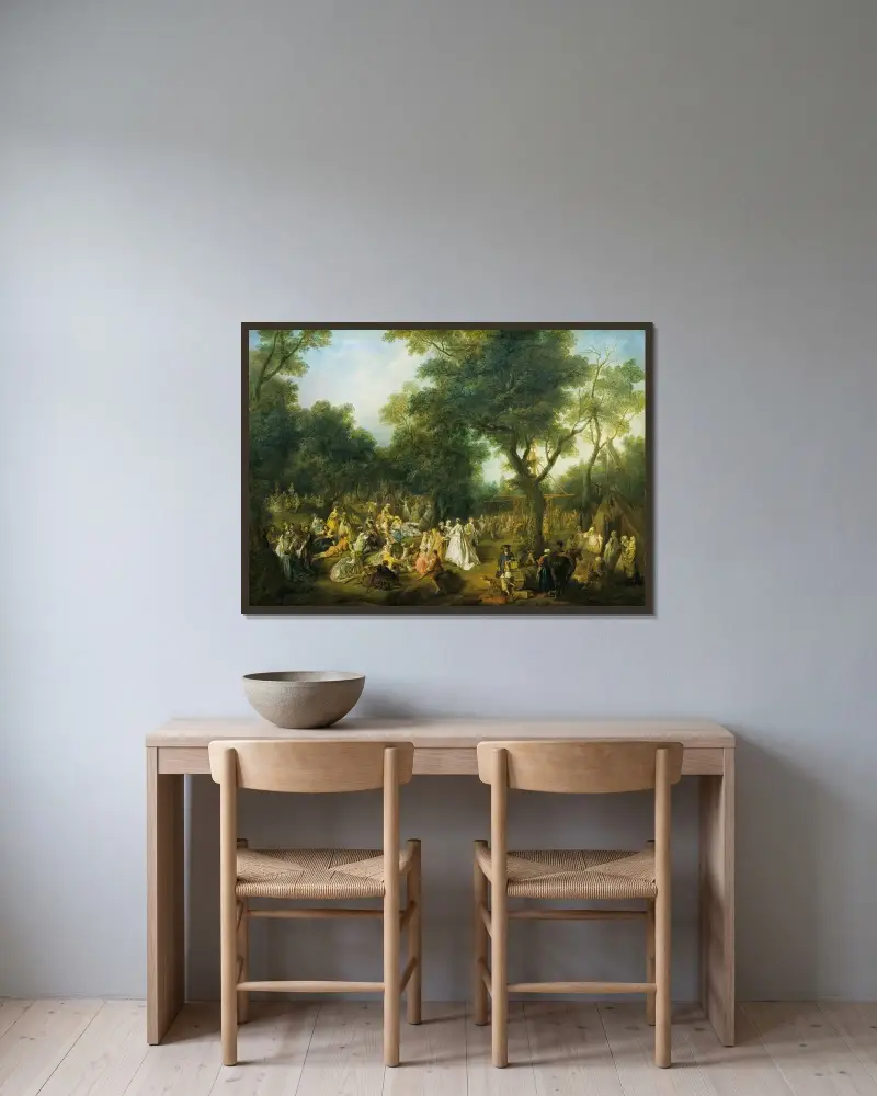 Fest im Wald von Nicolas Lancret gerahmt an einer Wand
