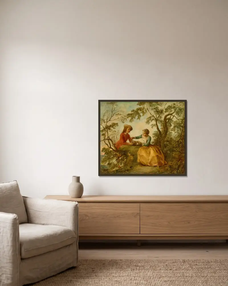 Das Vogelnest von Nicolas Lancret gerahmt an einer Wand