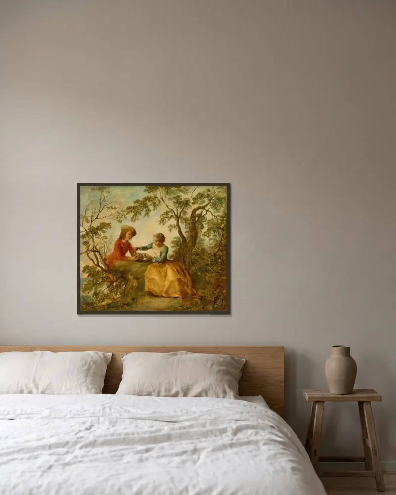 Das Vogelnest von Nicolas Lancret gerahmt an einer Wand