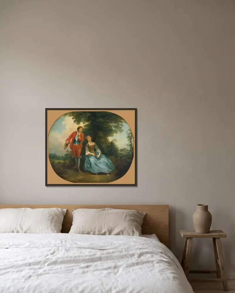Schlafende Hirtin von Nicolas Lancret gerahmt an einer Wand
