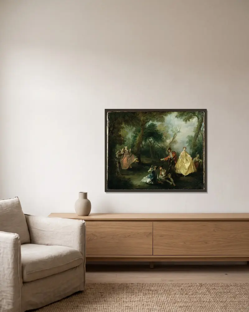 Die Schaukel von Nicolas Lancret gerahmt an einer Wand