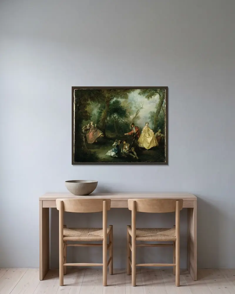 Die Schaukel von Nicolas Lancret gerahmt an einer Wand