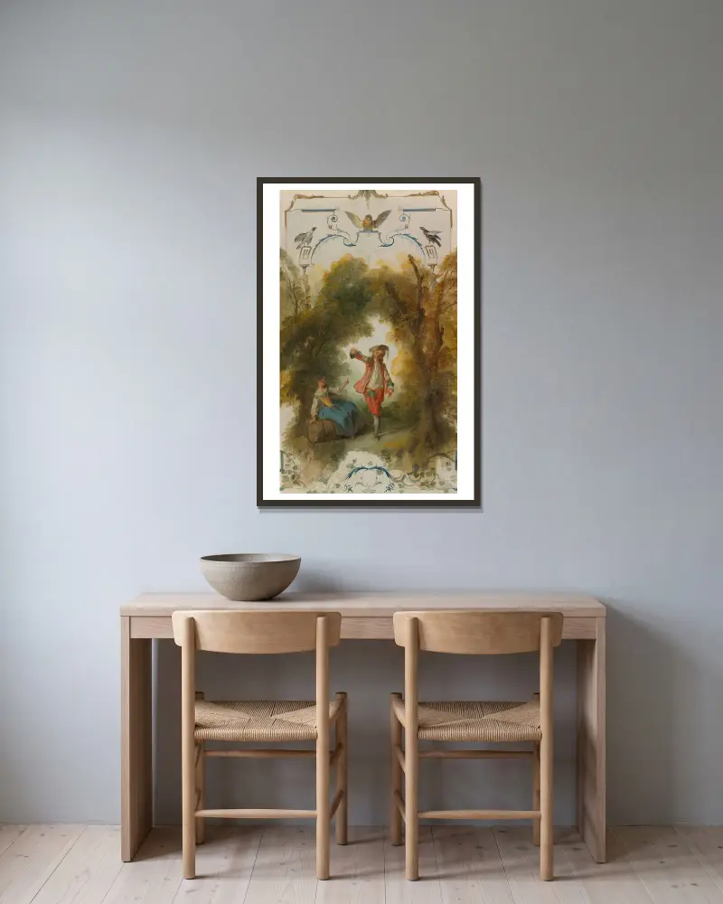 Der Weinberg von Nicolas Lancret gerahmt an einer Wand
