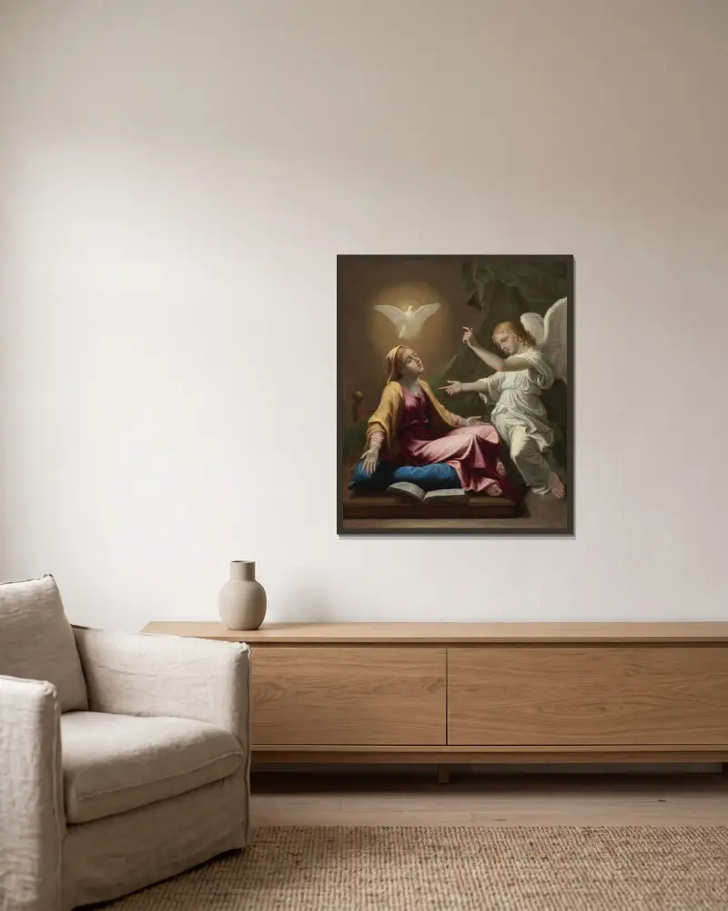 Verkündigung von Nicolas Poussin gerahmt an einer Wand
