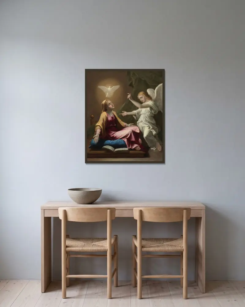Verkündigung von Nicolas Poussin gerahmt an einer Wand