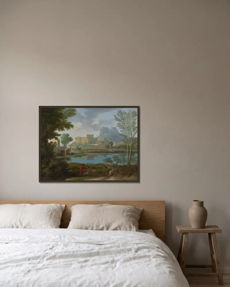 Krajina s klidem, Nicolas Poussin v rámu na stěně