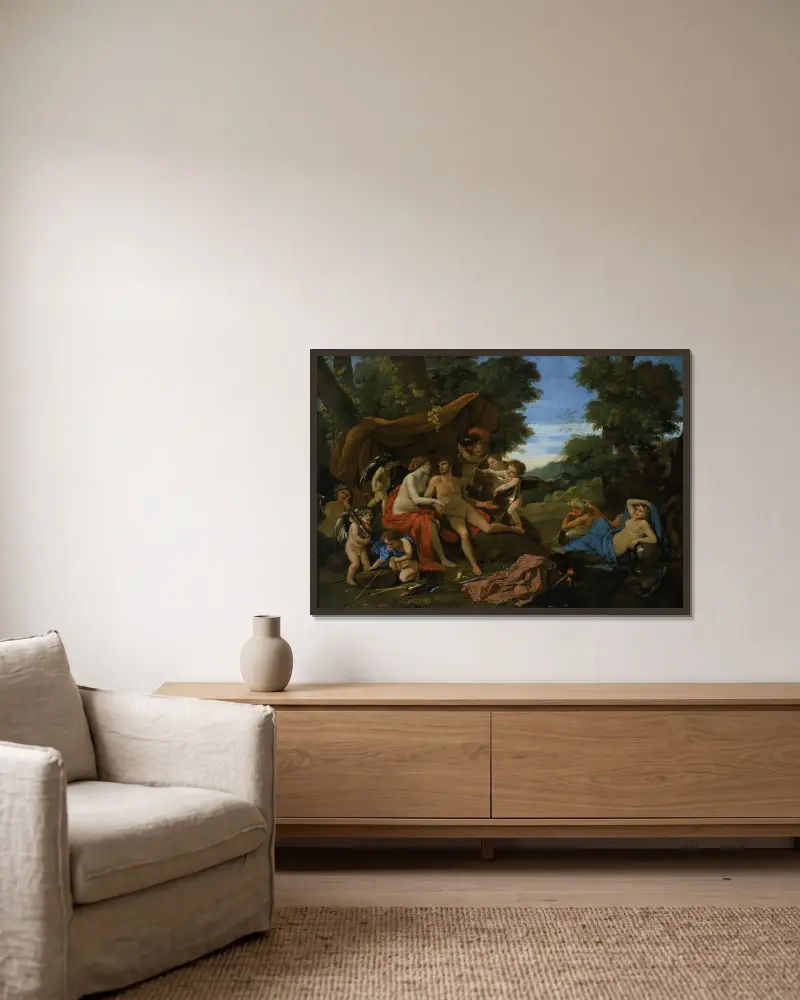 Mars a Venuše, Nicolas Poussin v rámu na stěně