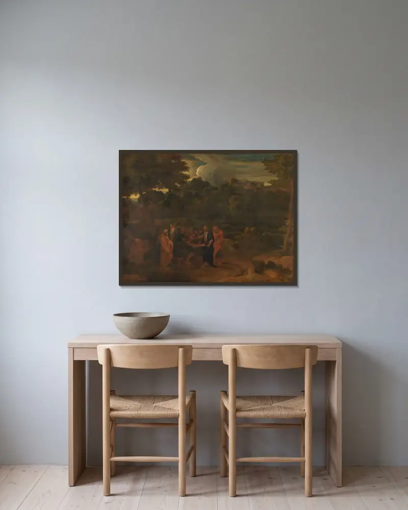 Jesus botar de två blinda i Jeriko av Nicolas Poussin inramad på en vägg