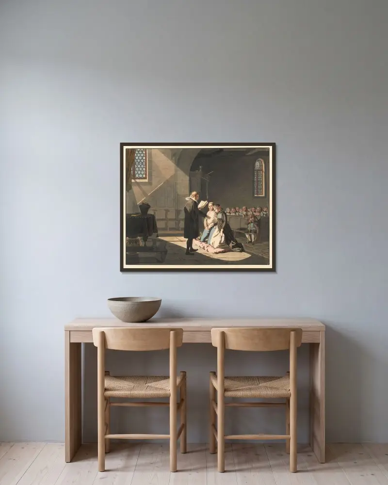 Bröllopet av Franz Niklaus König inramad på en vägg
