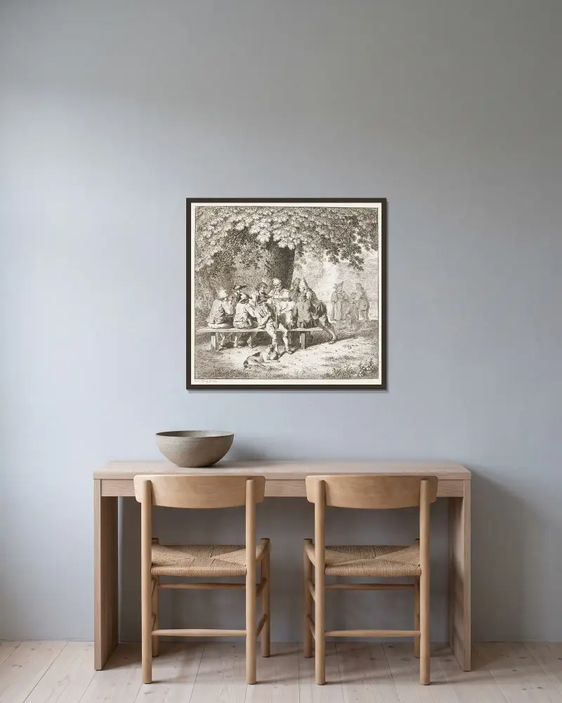 Sammankomsten under linden av Franz Niklaus König inramad på en vägg