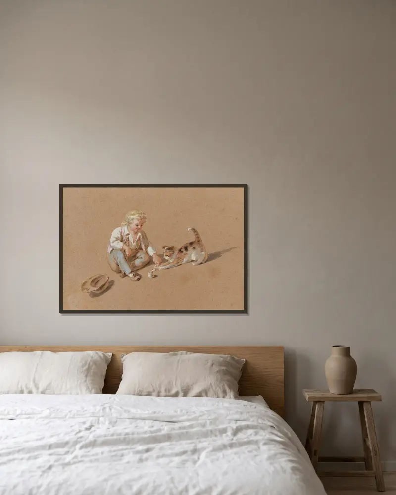 Pojke och katt av Franz Niklaus König inramad på en vägg