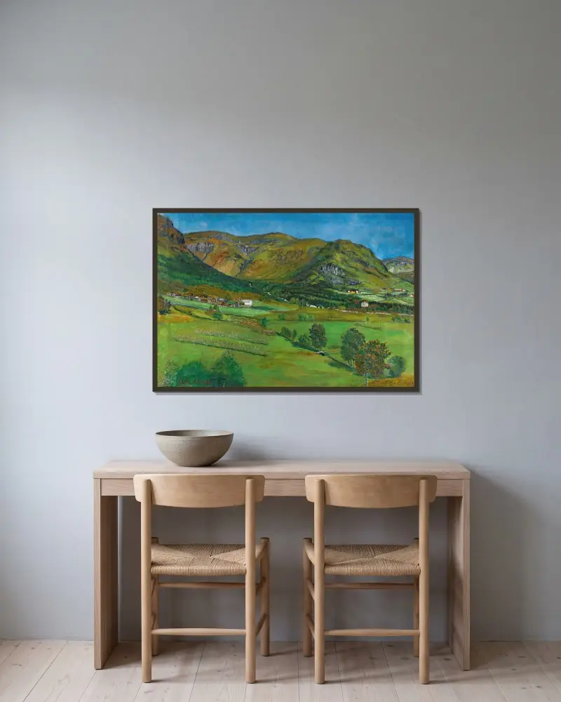 Ålhustunet, Jølster av Nikolai Astrup inramad på en vägg