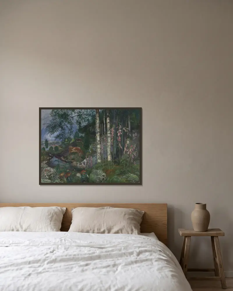 Foxgloves av Nikolai Astrup inramad på en vägg