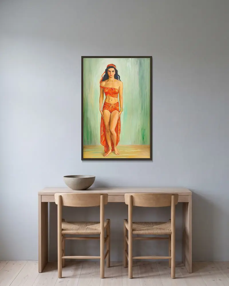 Cissi Olsson som Anitra i Peer Gynt av Nils Dardel inramad på en vägg
